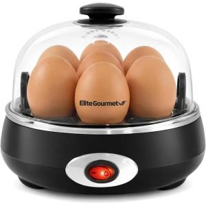 Elite Gourmet EGC007CBL# Rapid Egg Cooker, 7 Easy-To-Peel, Hard, Medium, Soft Boiled Eggs, Poacher, Omelet Maker, Auto Shut-Off, Alarm, 16-Recipe Booklet, BPA-Free, Cobalt(Charcoal Grey)
