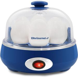 Elite Gourmet EGC1215B Easy Egg Cooker, Stainless-steel Heating Plate, Two-Tiered, 14-Egg Capacity, Soft, Medium, Hard-Boiled, Auto Shut-Off, Omelets, Poached Eggs, Measuring Cup, Piercing Pin, Black(Blue)