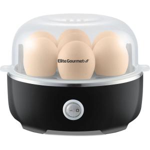 Elite Gourmet EGC1215B Easy Egg Cooker, Stainless-steel Heating Plate, Two-Tiered, 14-Egg Capacity, Soft, Medium, Hard-Boiled, Auto Shut-Off, Omelets, Poached Eggs, Measuring Cup, Piercing Pin, Black(Classic Black)