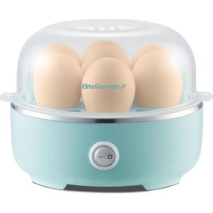 Elite Gourmet EGC1215B Easy Egg Cooker, Stainless-steel Heating Plate, Two-Tiered, 14-Egg Capacity, Soft, Medium, Hard-Boiled, Auto Shut-Off, Omelets, Poached Eggs, Measuring Cup, Piercing Pin, Black(Retro Mint)