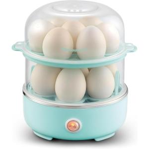Elite Gourmet EGC1215B Easy Egg Cooker, Stainless-steel Heating Plate, Two-Tiered, 14-Egg Capacity, Soft, Medium, Hard-Boiled, Auto Shut-Off, Omelets, Poached Eggs, Measuring Cup, Piercing Pin, Black(Mint)