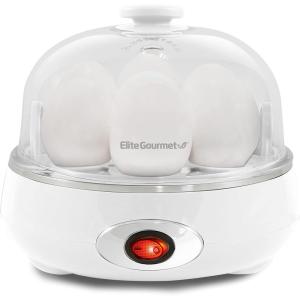 Elite Gourmet EGC1215B Easy Egg Cooker, Stainless-steel Heating Plate, Two-Tiered, 14-Egg Capacity, Soft, Medium, Hard-Boiled, Auto Shut-Off, Omelets, Poached Eggs, Measuring Cup, Piercing Pin, Black(Classic White)