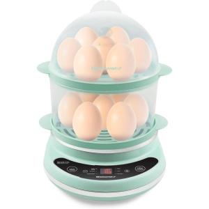 Elite Gourmet EGC314CB Digital Easy Egg Cooker Food Steamer, Poacher, Omelet, Soft, Medium, Hard-Boiled Egg with 6 Programmed Preset Functions, 2-Tiers, Measuring Cup, 14 egg capacity, Black(Mint)