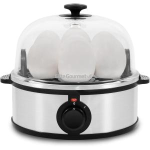 Elite Gourmet EGC710DKG Rapid Egg Cooker, 7 Easy-To-Peel, Hard, Medium, Soft Boiled Eggs, Poacher, Omelet Maker, Auto Shut-Off, Alarm, 16-Recipe Booklet, BPA-Free, Ash(Stainless Steel)