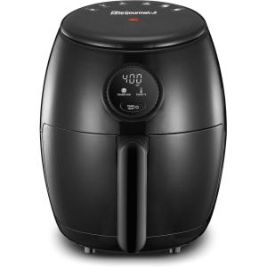 Elite Gourmet Glass Air Fryer, 2.4 Qt Compact Size for 1–2 People, PFAS-Free Ceramic & Glass Basket, Visible Cooking, Adjustable Temp 175–400°F, 1150W, Black(2.1 Quart)