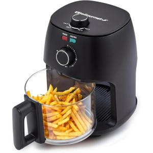 Elite Gourmet Glass Air Fryer, 2.4 Qt Compact Size for 1–2 People, PFAS-Free Ceramic & Glass Basket, Visible Cooking, Adjustable Temp 175–400°F, 1150W, Black(2.4 Quart)