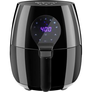 Elite Gourmet Glass Air Fryer, 2.4 Qt Compact Size for 1–2 People, PFAS-Free Ceramic & Glass Basket, Visible Cooking, Adjustable Temp 175–400°F, 1150W, Black(5.3 Quart)