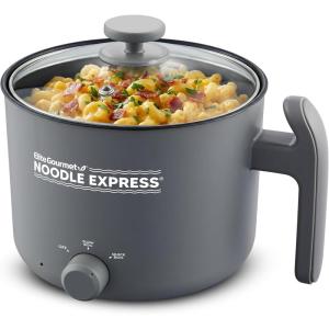 Elite Gourmet NOODLE EXPRESS™ Hot Pot, Prepare Ramen, Rice, Soups, Stews, Boil Water, Stainless-Steel Interior, Glass Lid, High/Low/Off Settings, Grey(Ceramic)