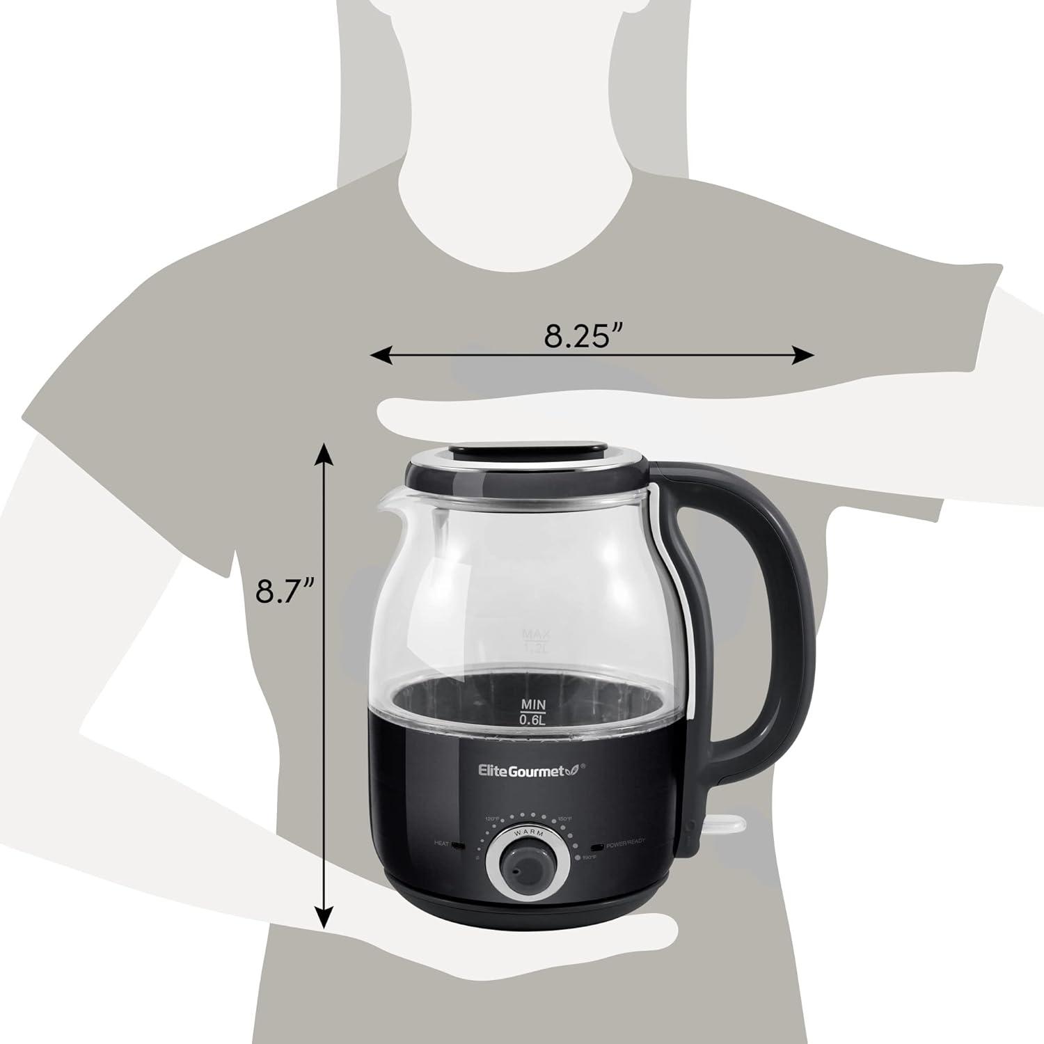 imageElite Gourmet 12L Electric Glass Kettle 1200W Fast Boil Adjustable Temperature Control amp Keep Warm BPAFree Borosilicate Glass Auto ShutOff amp BoilDry Protection 360 Cordless Base MintBlack