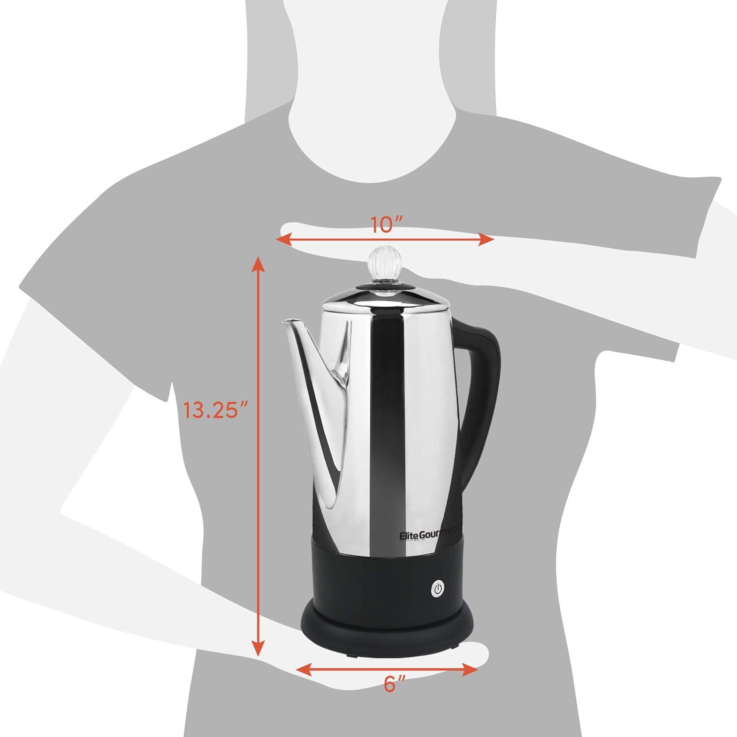 imageElite Gourmet 6Cup Electric Coffee Percolator Stainless Steel Fast Brewing Keep Warm with Auto ShutOff Clear Brew Progress Knob Cordless Serving Base Reusable Filter 1000W12Cup Pack of 4