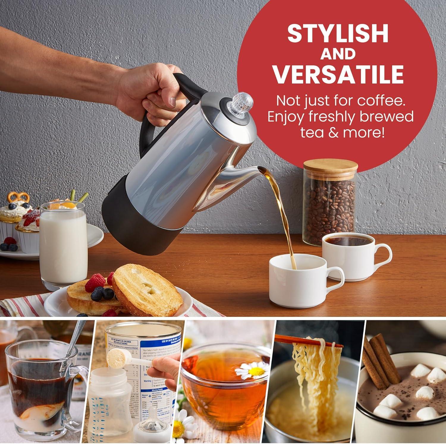 imageElite Gourmet 6Cup Electric Coffee Percolator Stainless Steel Fast Brewing Keep Warm with Auto ShutOff Clear Brew Progress Knob Cordless Serving Base Reusable Filter 1000W6 Cup