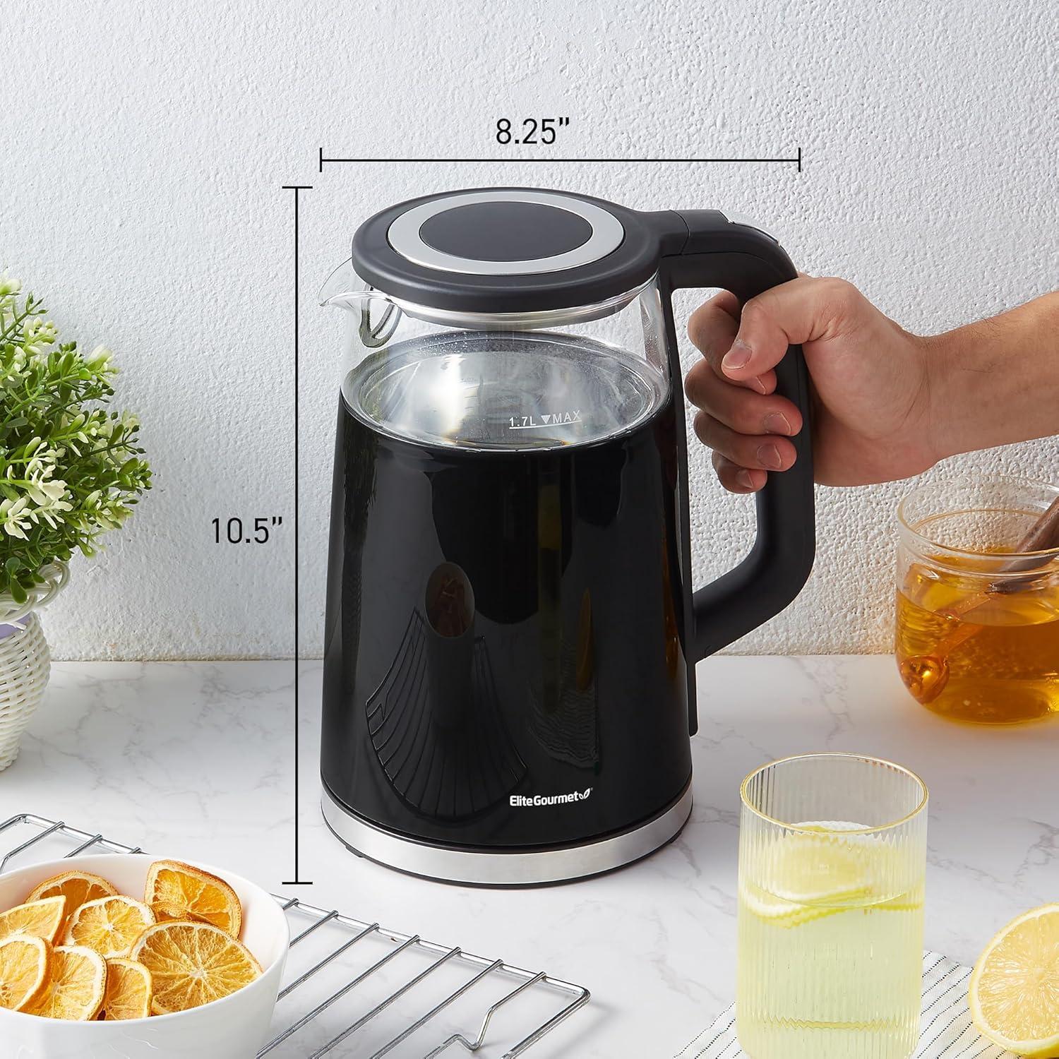 imageElite Gourmet Dual Voltage 120230V Travel Double Wall Insulated CoolTouch 06L Electric Kettle Stainless Steel Interior HingedLocking Lid Auto ShutOff Boil Dry Protection Black19 Quarts
