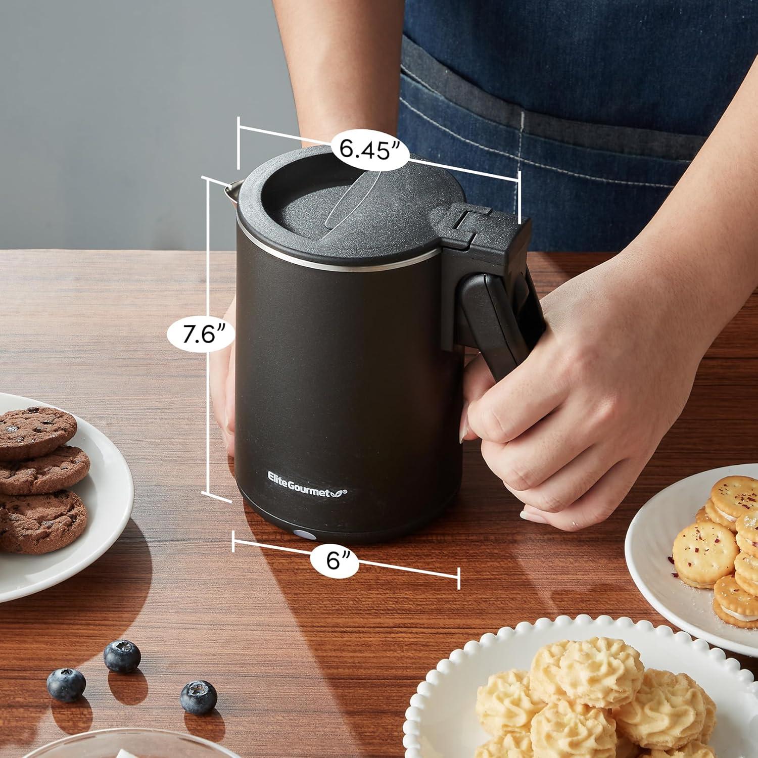 imageElite Gourmet Dual Voltage 120230V Travel Double Wall Insulated CoolTouch 06L Electric Kettle Stainless Steel Interior HingedLocking Lid Auto ShutOff Boil Dry Protection Black06 Quarts Pack of 6