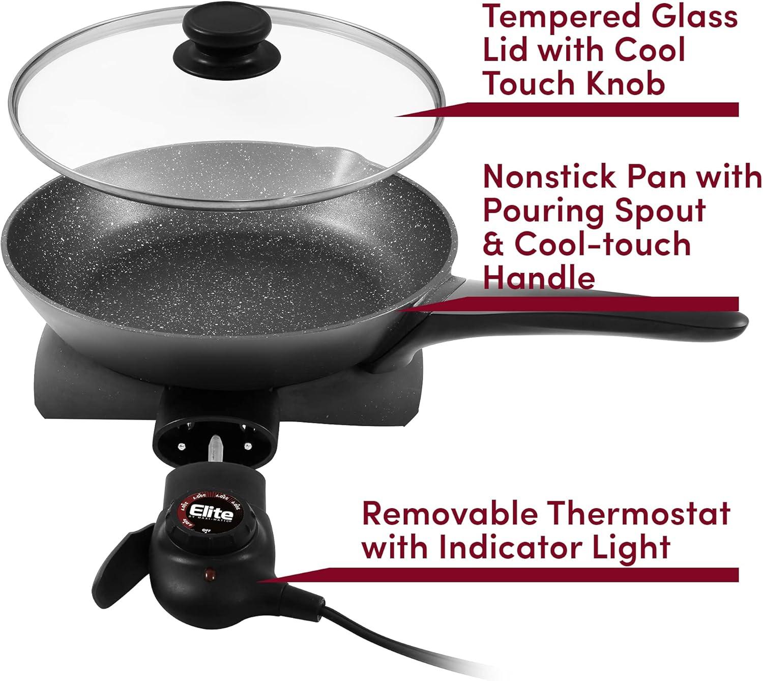 imageElite Gourmet EGL6101 Personal Stir Fry Griddle Pan Rapid Heat Up 650 Watts Nonstick Electric Skillet with Tempered Glass Lid Red105 2 Qt