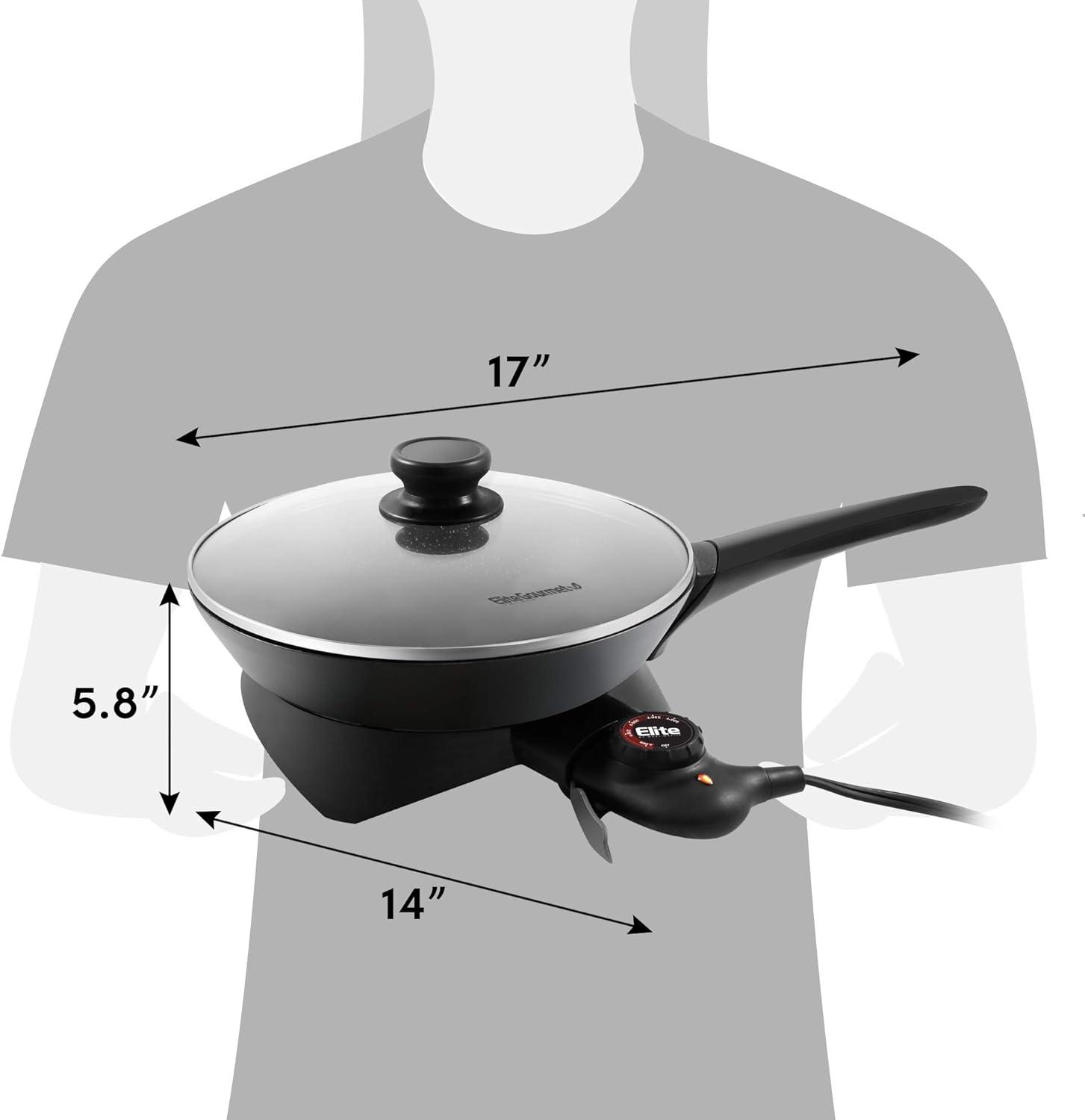 imageElite Gourmet EGL6101 Personal Stir Fry Griddle Pan Rapid Heat Up 650 Watts Nonstick Electric Skillet with Tempered Glass Lid Red105 2 Qt