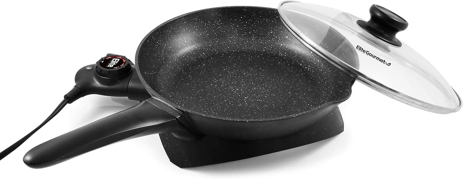 imageElite Gourmet EGL6101 Personal Stir Fry Griddle Pan Rapid Heat Up 650 Watts Nonstick Electric Skillet with Tempered Glass Lid Red105 2 Qt