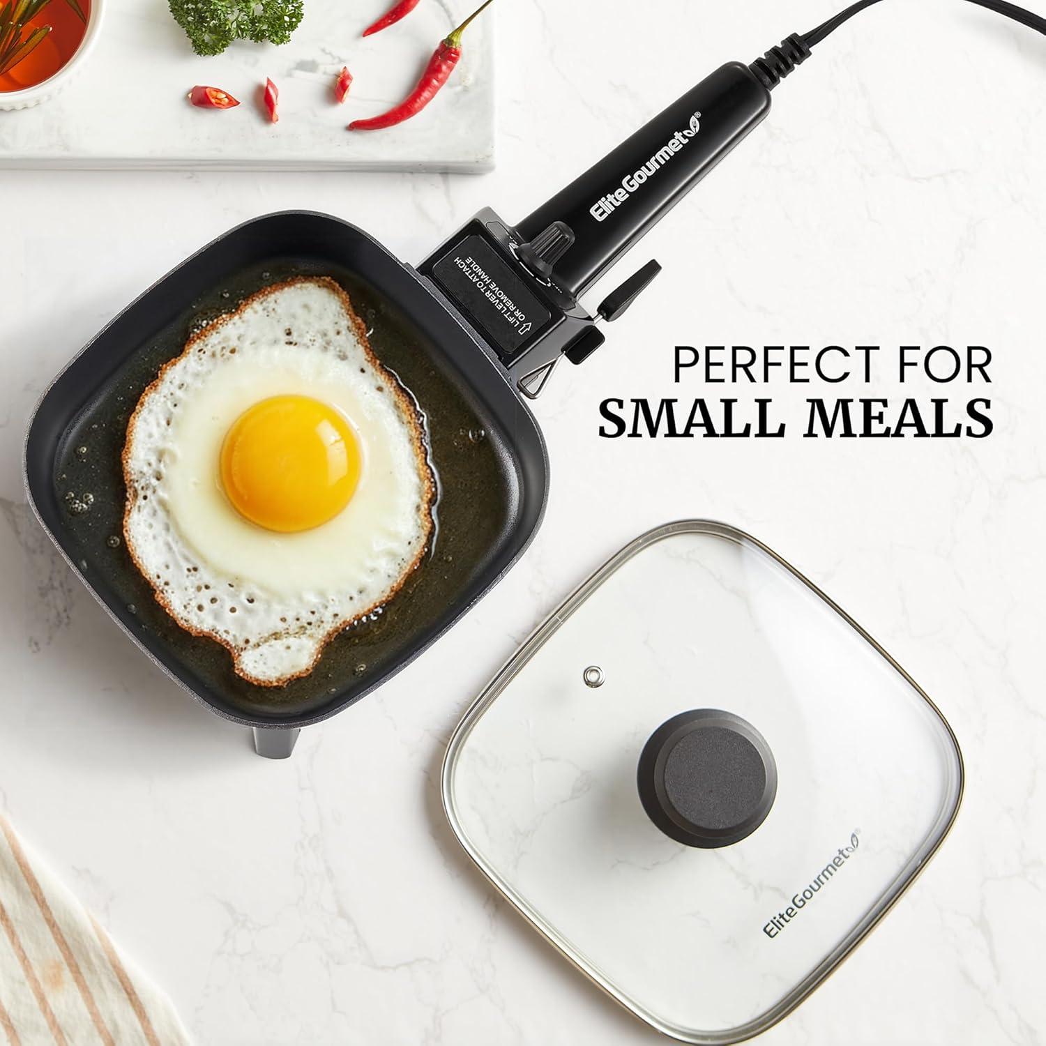 imageElite Gourmet EGL6101 Personal Stir Fry Griddle Pan Rapid Heat Up 650 Watts Nonstick Electric Skillet with Tempered Glass Lid Red7