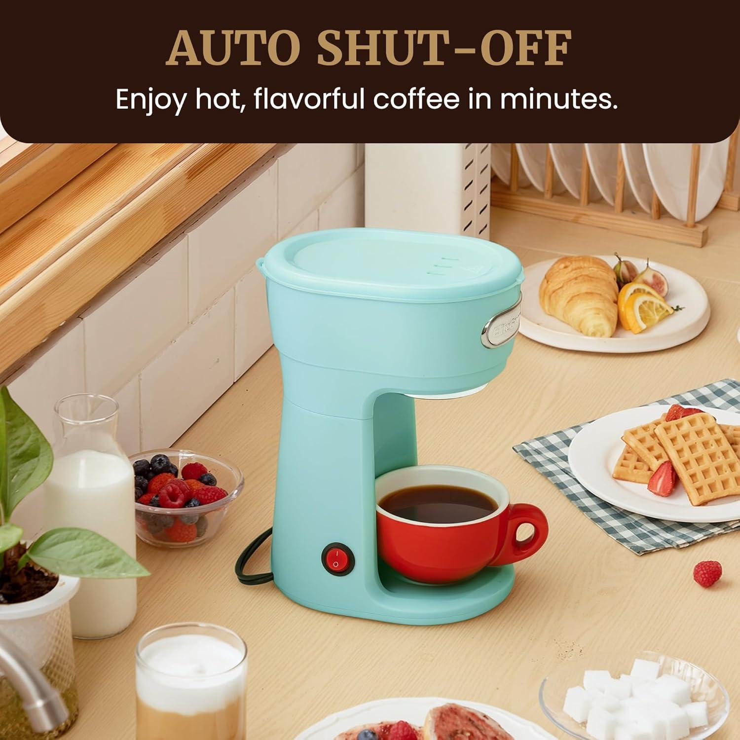 imageElite Gourmet EHC113 Personal SingleServe Compact Coffee Maker Brewer Includes 14Oz Stainless Steel Interior Thermal Travel Mug Compatible with Coffee Grounds Reusable Filter BlackMint