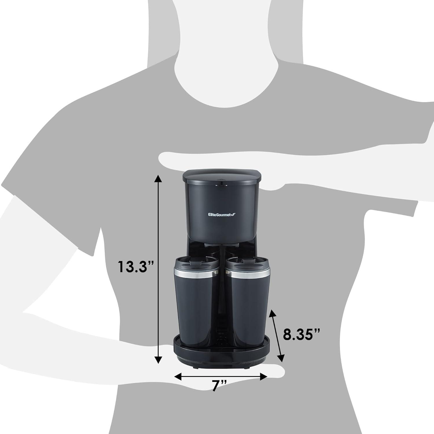 imageElite Gourmet EHC116 Dual Drip Double Coffee Maker Brewer Includes Two 14 Oz Stainless Steel Interior Thermal Travel Mugs Compatible with Coffee Grounds Reusable Filter Black28 ounce