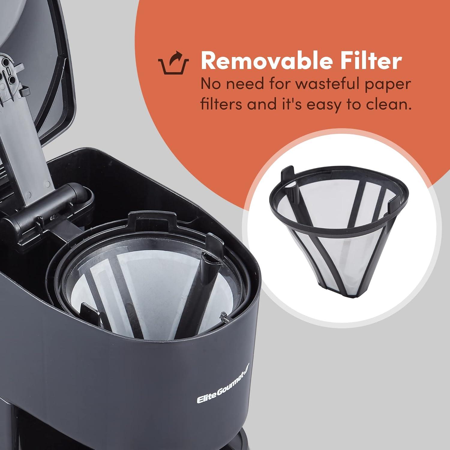 imageElite Gourmet EHC116 Dual Drip Double Coffee Maker Brewer Includes Two 14 Oz Stainless Steel Interior Thermal Travel Mugs Compatible with Coffee Grounds Reusable Filter Black28 ounce