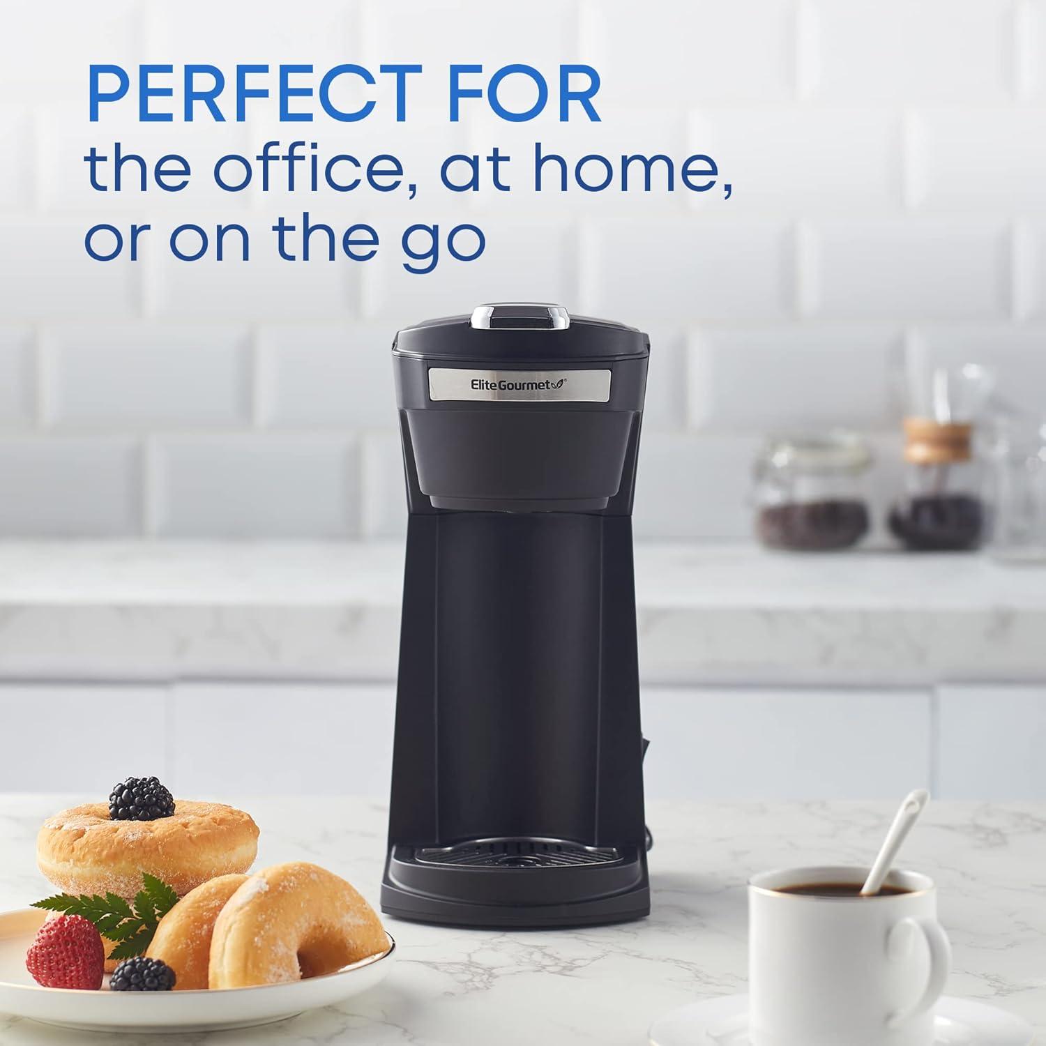 imageElite Gourmet EHC116 Dual Drip Double Coffee Maker Brewer Includes Two 14 Oz Stainless Steel Interior Thermal Travel Mugs Compatible with Coffee Grounds Reusable Filter Black16 ounce