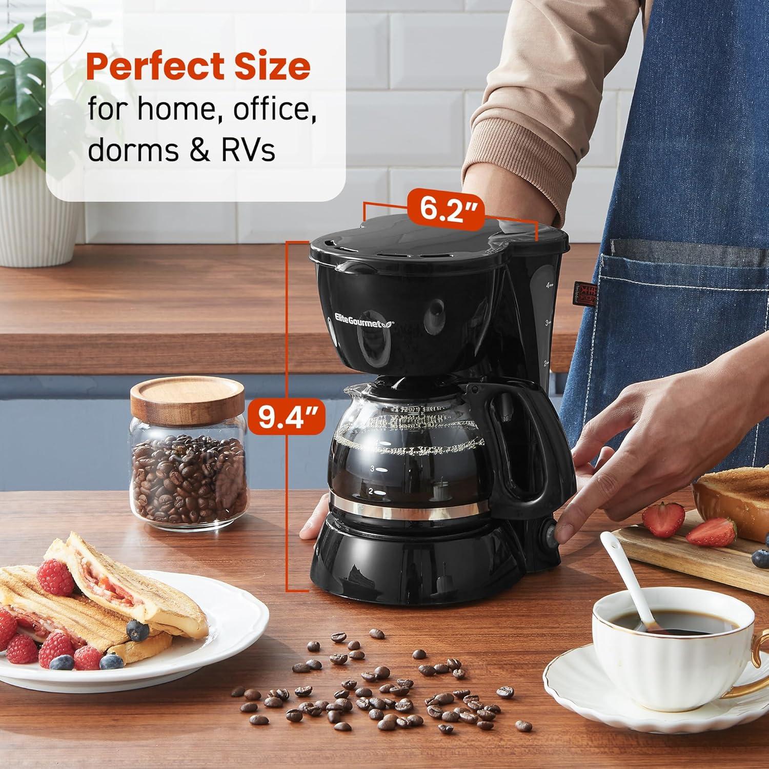 imageElite Gourmet EHC9420 Automatic 5Cup Brew amp Drip Coffee Maker with Pause N Serve Reusable Filter OnOff Switch Water Level IndicatorBlack