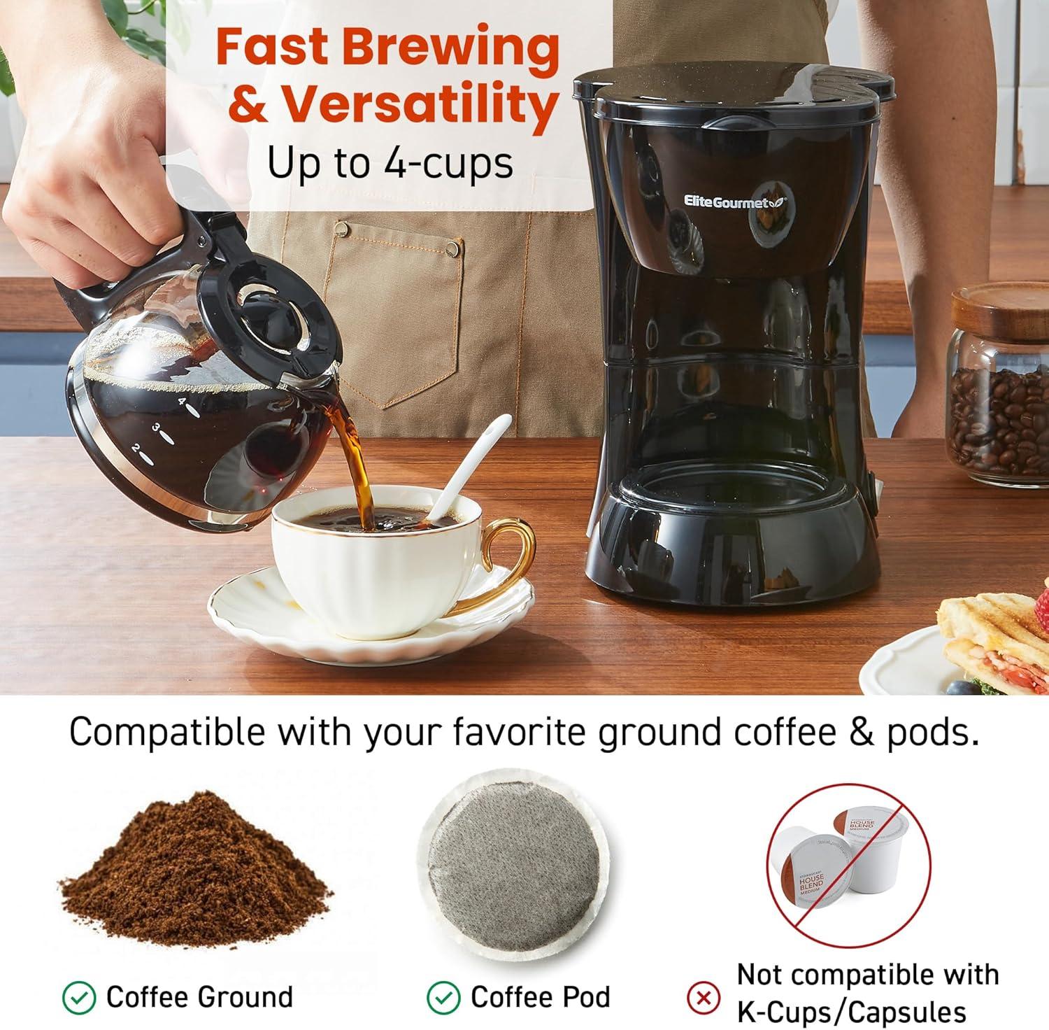 imageElite Gourmet EHC9420 Automatic 5Cup Brew amp Drip Coffee Maker with Pause N Serve Reusable Filter OnOff Switch Water Level IndicatorBlack