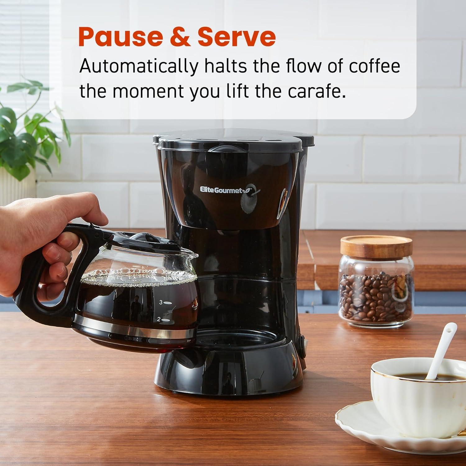 imageElite Gourmet EHC9420 Automatic 5Cup Brew amp Drip Coffee Maker with Pause N Serve Reusable Filter OnOff Switch Water Level IndicatorBlack