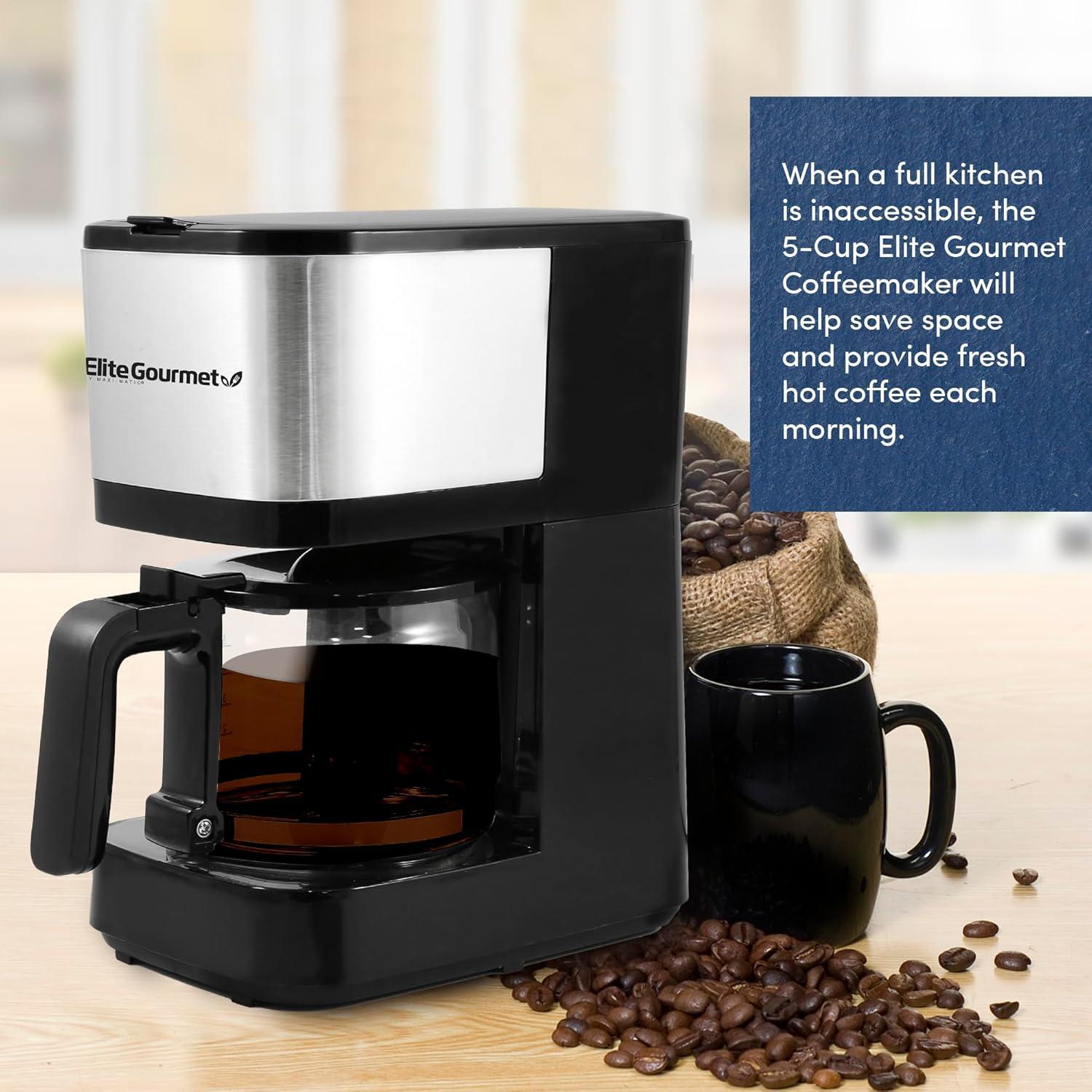 imageElite Gourmet EHC9420 Automatic 5Cup Brew amp Drip Coffee Maker with Pause N Serve Reusable Filter OnOff Switch Water Level IndicatorStainless Steel