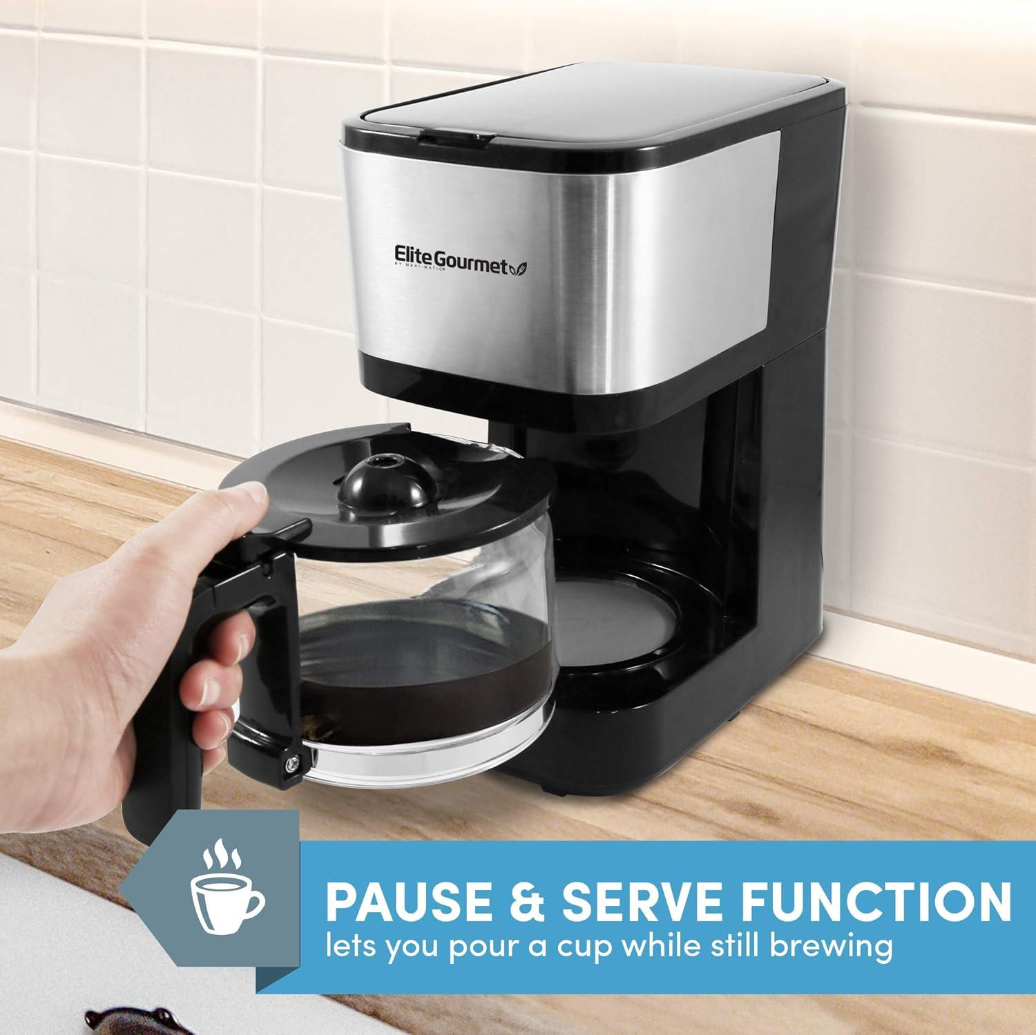 imageElite Gourmet EHC9420 Automatic 5Cup Brew amp Drip Coffee Maker with Pause N Serve Reusable Filter OnOff Switch Water Level IndicatorStainless Steel