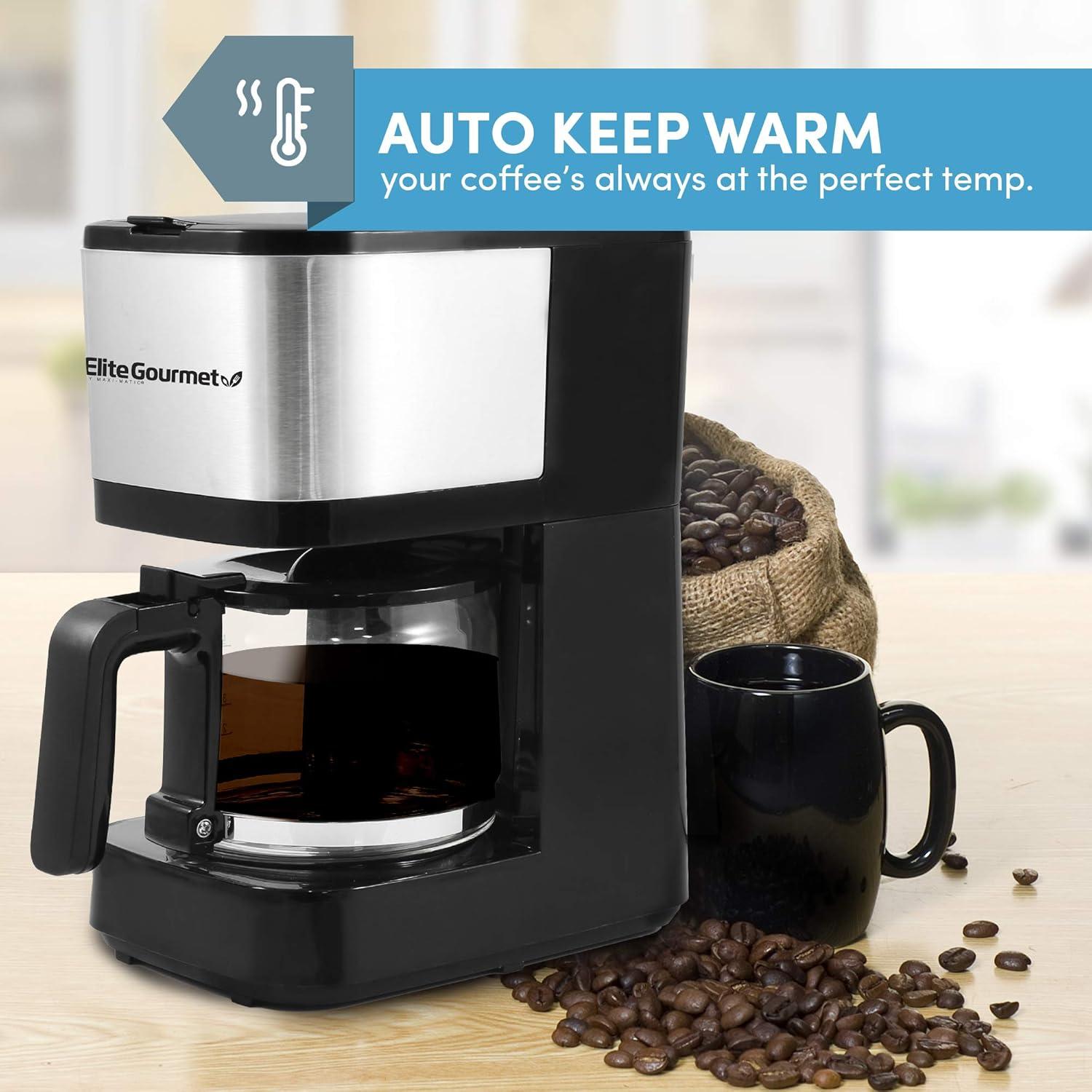 imageElite Gourmet EHC9420 Automatic 5Cup Brew amp Drip Coffee Maker with Pause N Serve Reusable Filter OnOff Switch Water Level IndicatorStainless Steel