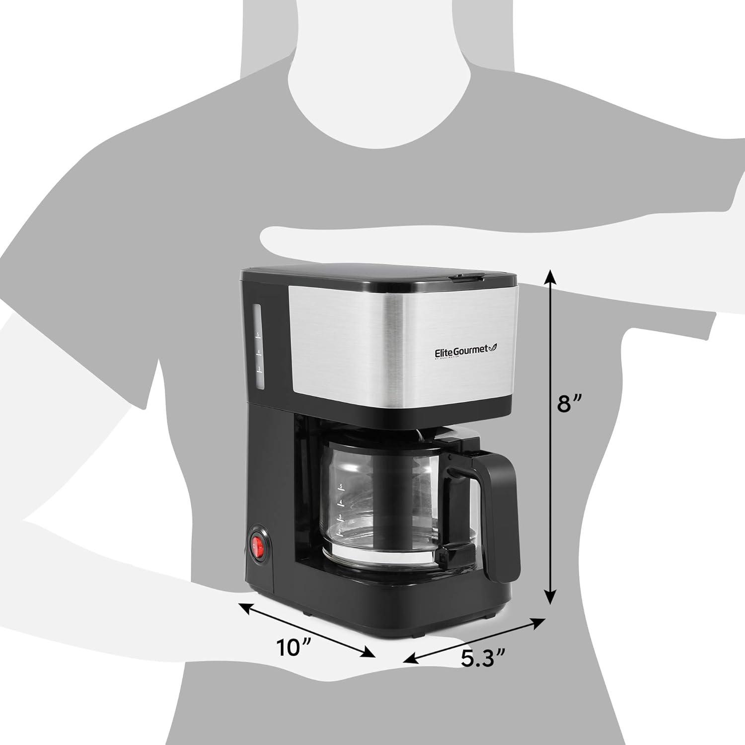 imageElite Gourmet EHC9420 Automatic 5Cup Brew amp Drip Coffee Maker with Pause N Serve Reusable Filter OnOff Switch Water Level IndicatorStainless Steel