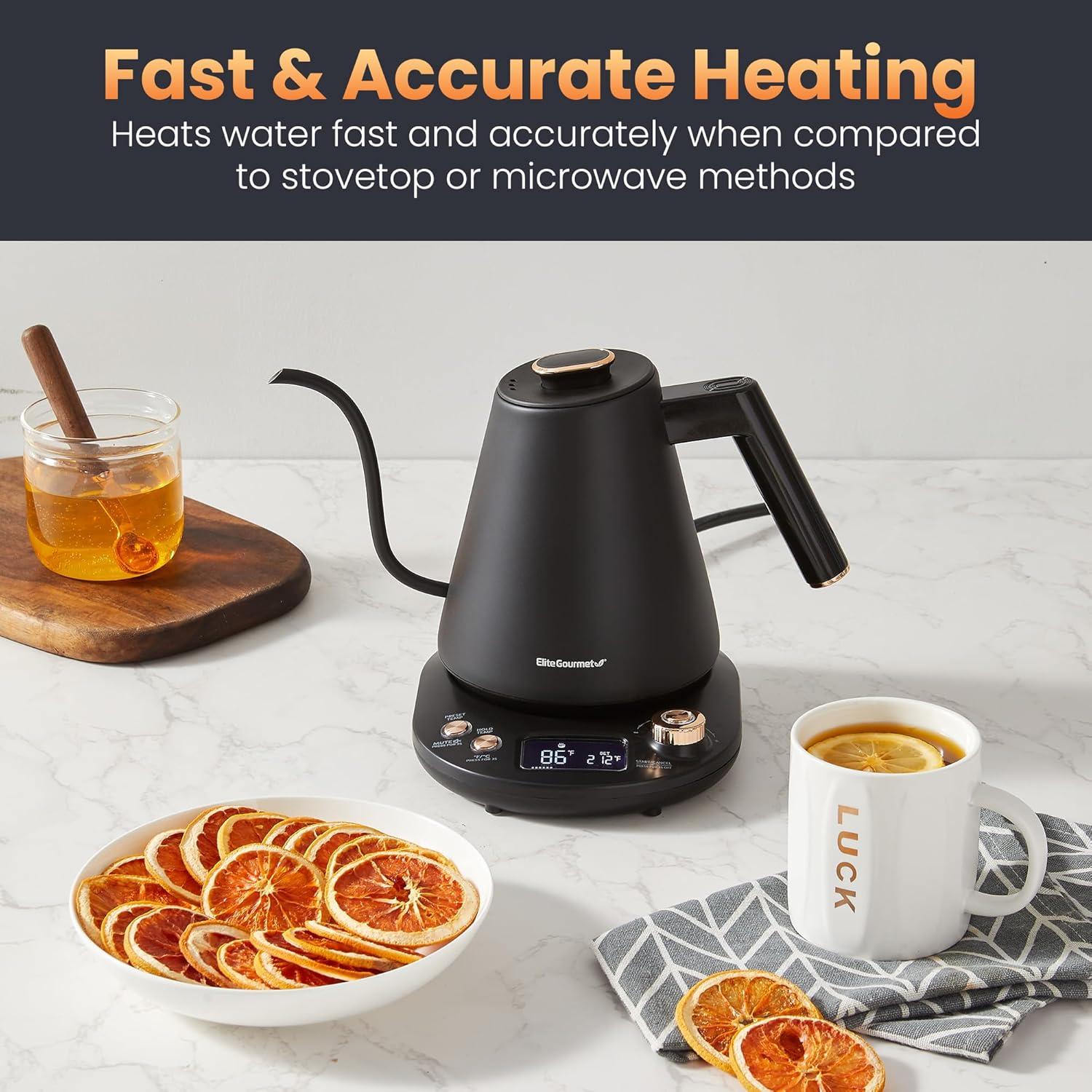 imageElite Gourmet EKT1001 Electric 10L BPAFree 1100W Glass Kettle Cordless 360 Base Stylish Blue LED Interior Handy Auto ShutOff Function Quickly Boil Water For Tea amp More BlackCopper