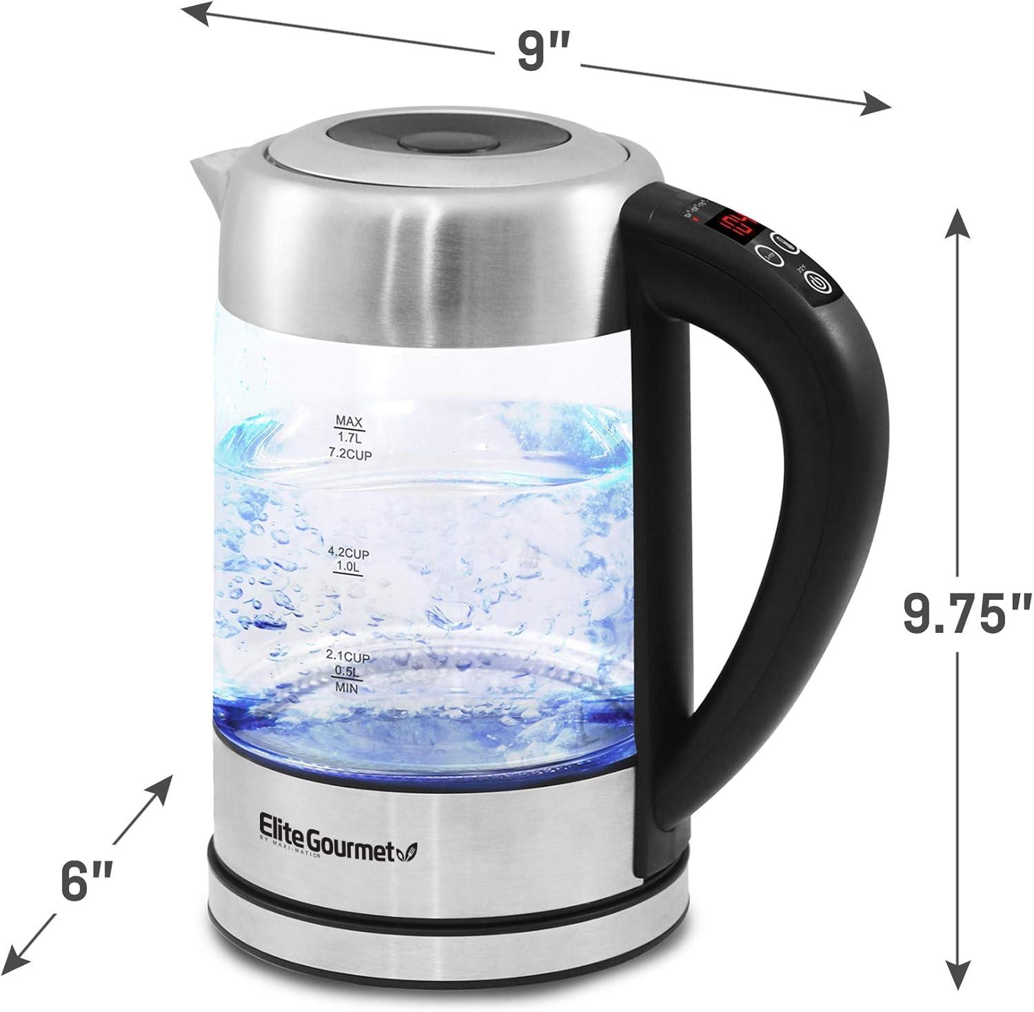 imageElite Gourmet EKT602 Electric BPAFree Glass Kettle Cordless 360 Base Stylish Blue LED Interior Handy Auto ShutOff Function Quickly Boil Water For Tea amp MoreGlass