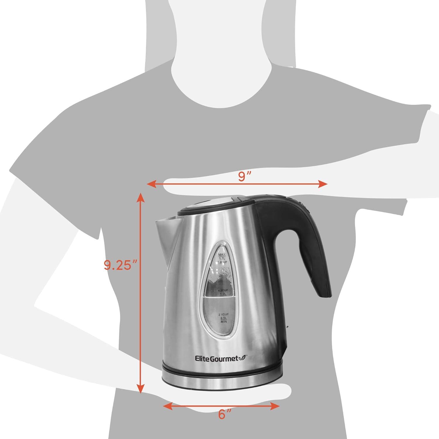imageElite Gourmet EKT602 Electric BPAFree Glass Kettle Cordless 360 Base Stylish Blue LED Interior Handy Auto ShutOff Function Quickly Boil Water For Tea amp MoreStainless Steel