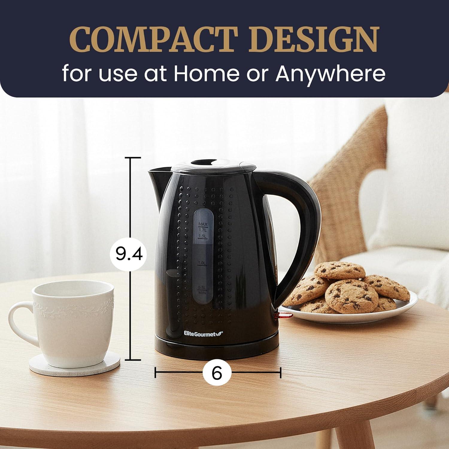 imageElite Gourmet EKT602 Electric BPAFree Glass Kettle Cordless 360 Base Stylish Blue LED Interior Handy Auto ShutOff Function Quickly Boil Water For Tea amp MoreBlack