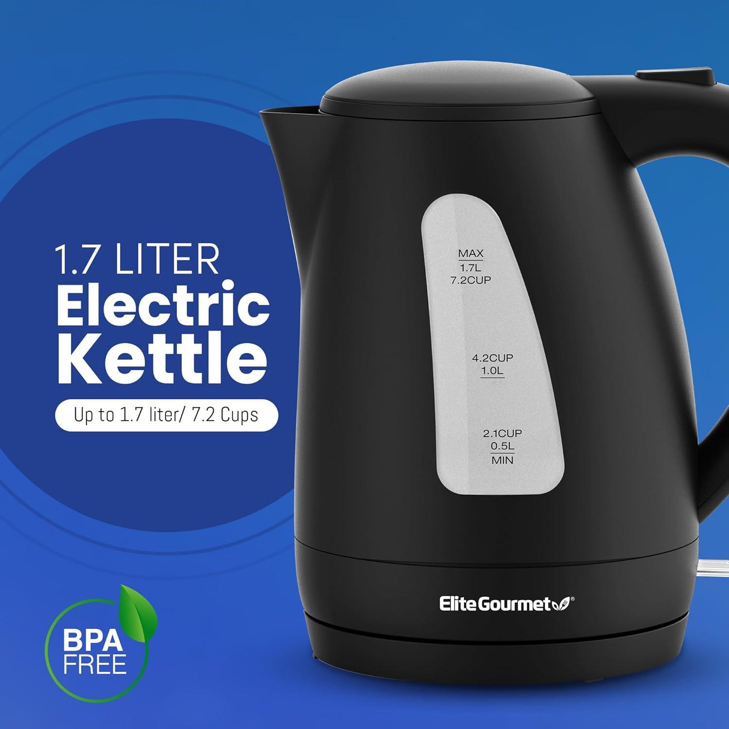 imageElite Gourmet EKT8690 17L Electric Tea Kettle 1500W Hot Water Heater Boiler BPAFree Fast Boil Water Level Window and Auto ShutOff BlackBlack