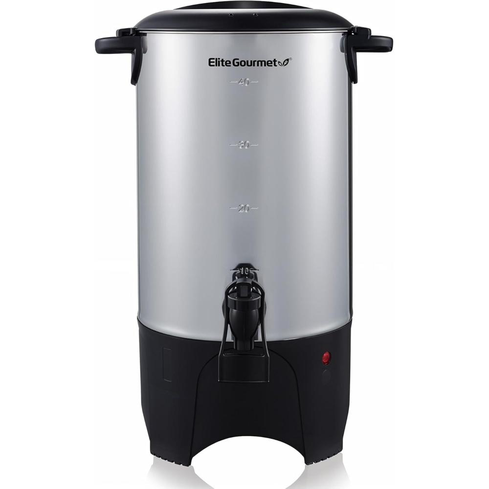 imageElite Gourmet CCM040 Stainless Steel 40 Cup Coffee Urn Removable Filter For Easy Cleanup Two Way Dispenser with CoolTouch Handles Electric Coffee Maker Urn Stainless Steel40 Cup