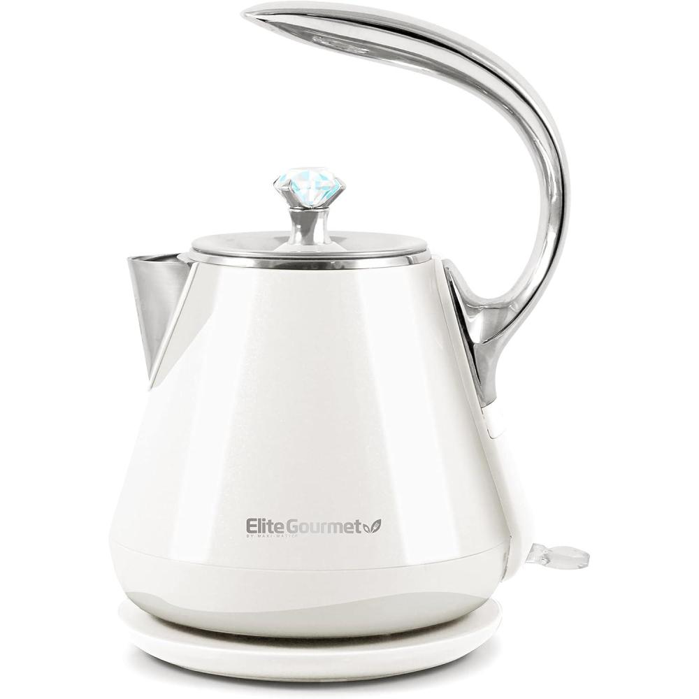 imageElite Gourmet Dual Voltage 120230V Travel Double Wall Insulated CoolTouch 06L Electric Kettle Stainless Steel Interior HingedLocking Lid Auto ShutOff Boil Dry Protection Black14 Quarts