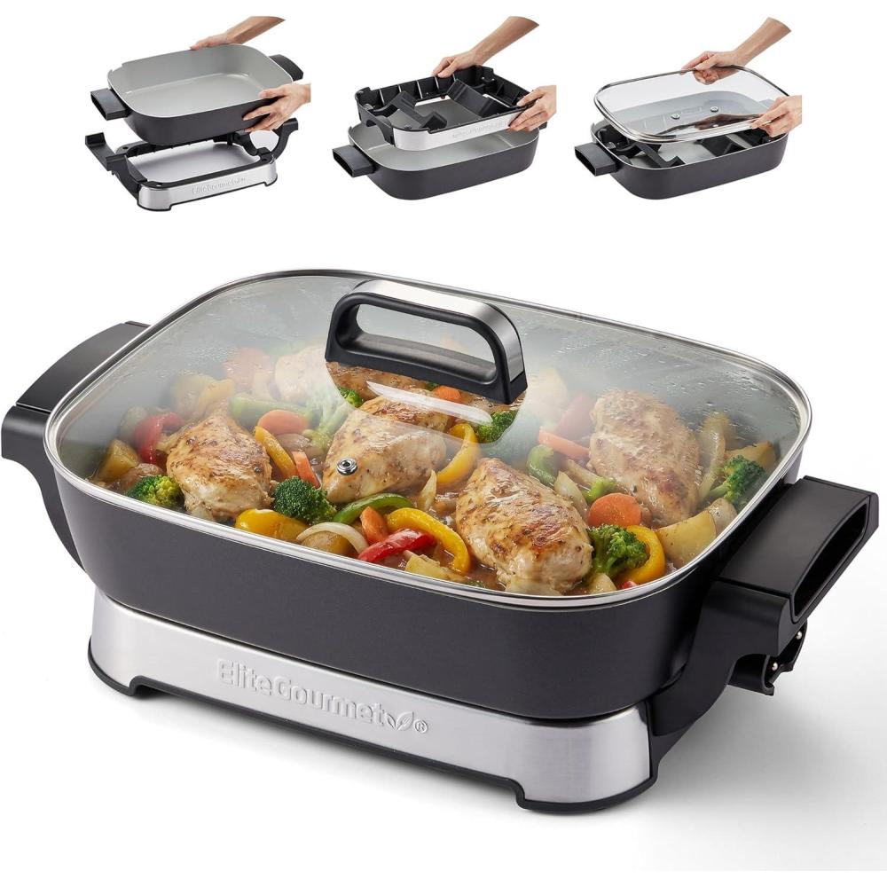 imageElite Gourmet EG6201 Extra Deep 12x12x32 75Qt Scratch Resistant Dishwasher Safe Nonstick Electric Skillet with Glass Vented Lid Adjustable Temperature Black15 x 12 10 Qt