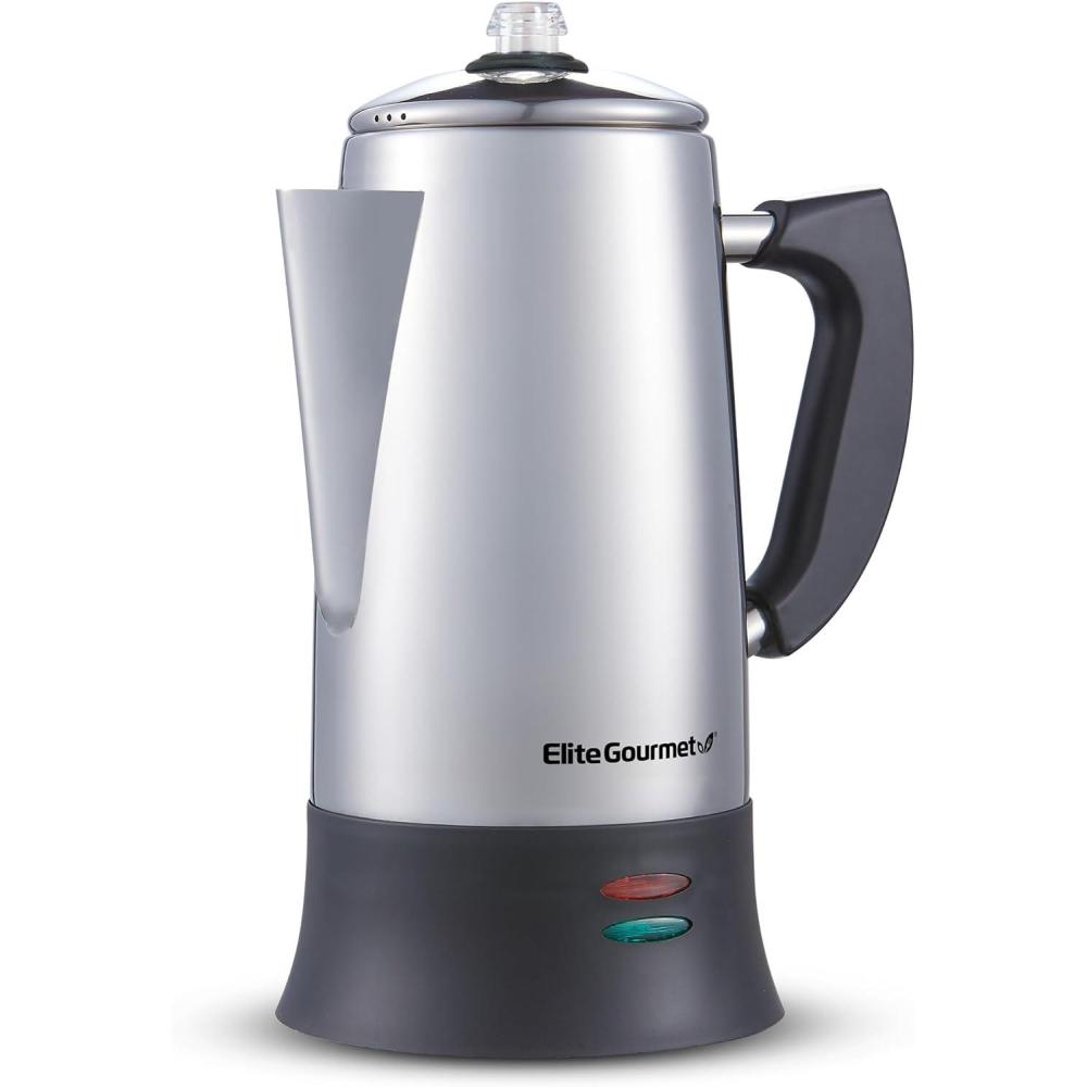 imageElite Gourmet EHC116 Dual Drip Double Coffee Maker Brewer Includes Two 14 Oz Stainless Steel Interior Thermal Travel Mugs Compatible with Coffee Grounds Reusable Filter Black96ounce12 Cup