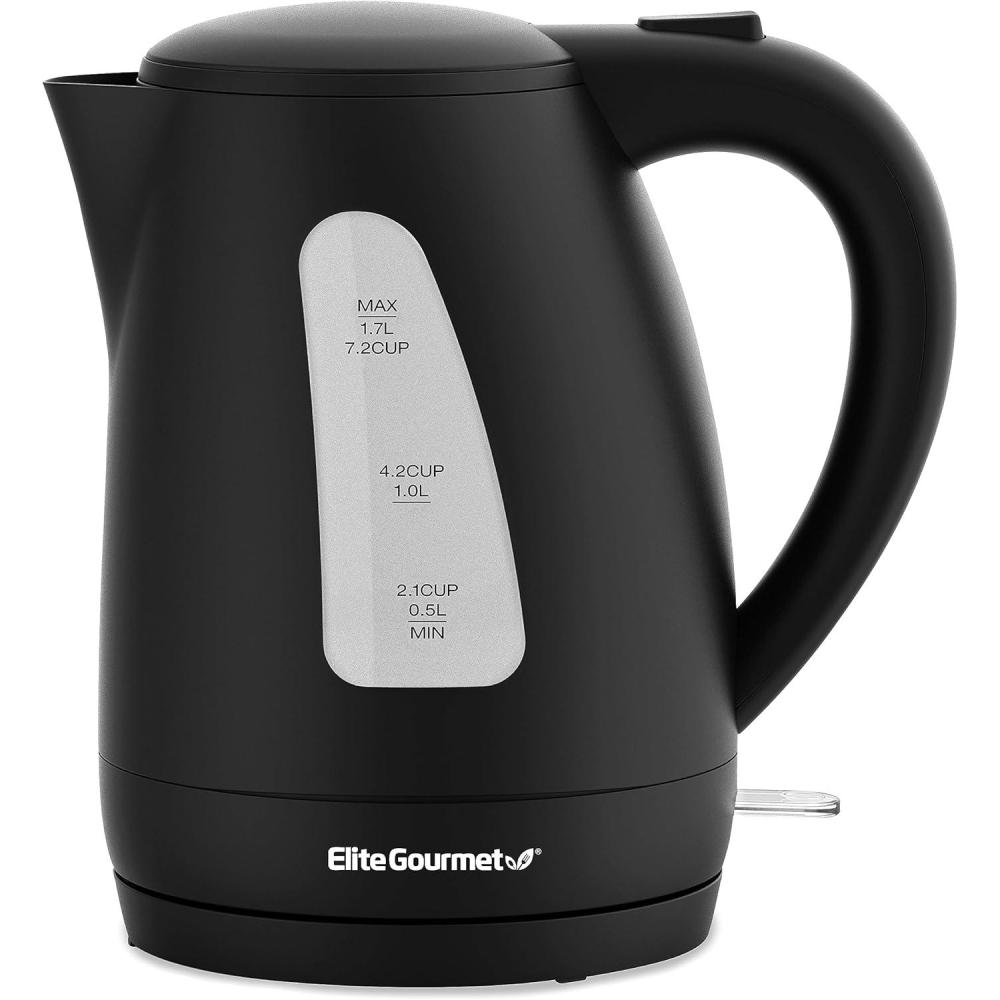 imageElite Gourmet EKT1001 Electric 10L BPAFree 1100W Glass Kettle Cordless 360 Base Stylish Blue LED Interior Handy Auto ShutOff Function Quickly Boil Water For Tea amp More BlackPlastic