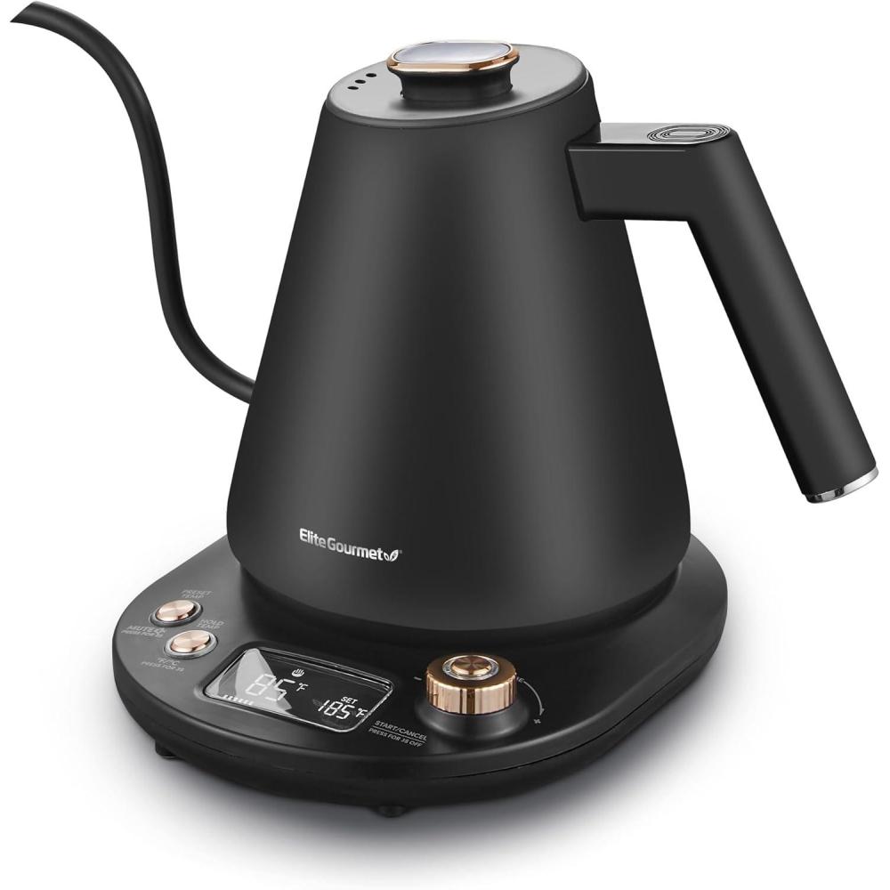 imageElite Gourmet EKT1001 Electric 10L BPAFree 1100W Glass Kettle Cordless 360 Base Stylish Blue LED Interior Handy Auto ShutOff Function Quickly Boil Water For Tea amp More BlackCopper