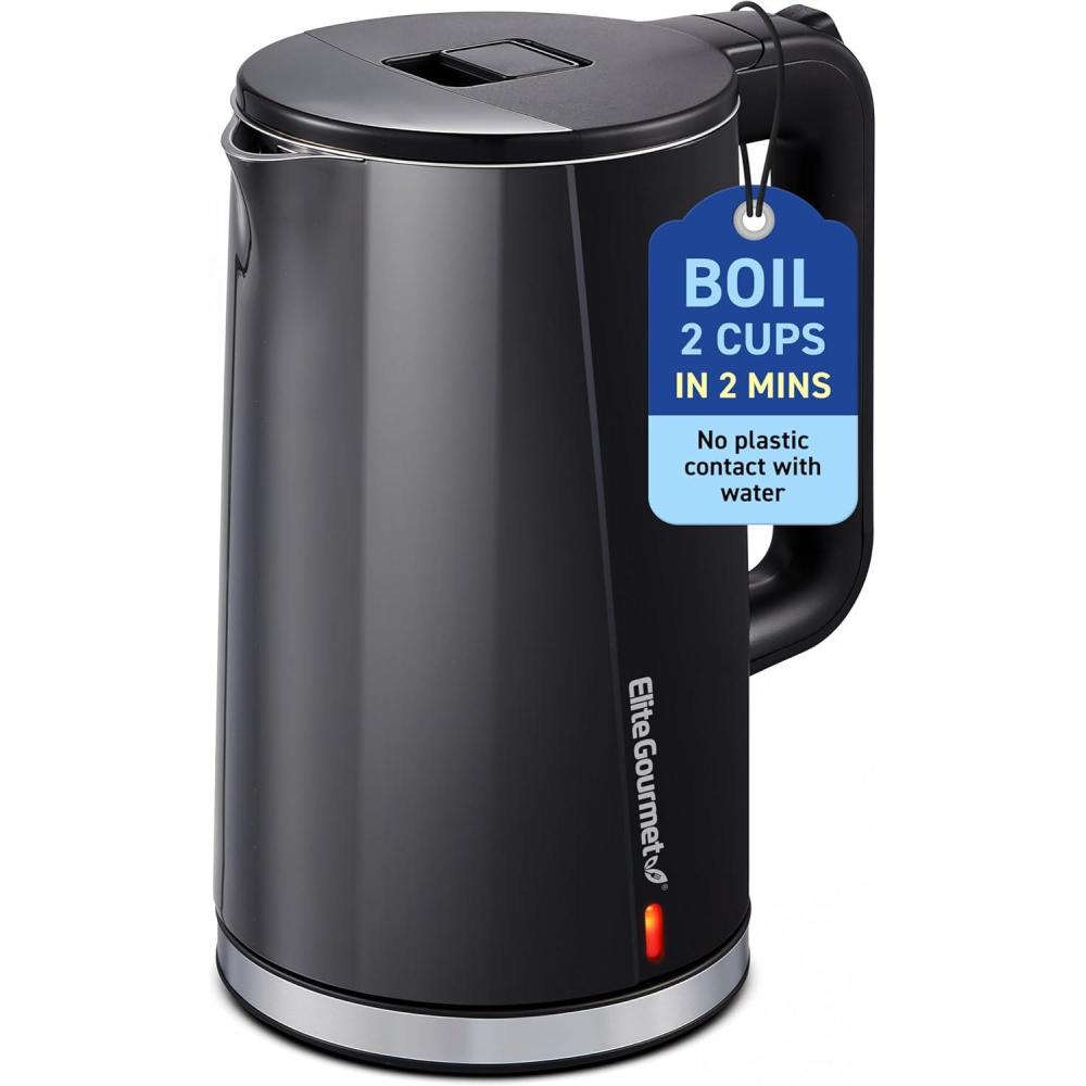 imageElite Gourmet EKT1821 18L Double Wall Insulated CoolTouch 1500W Kettle wStainless Steel Interior amp Lid 360 Swivel Base for Cord Free Serving Power On Lever Auto ShutOff Boil Dry Black18 Quarts