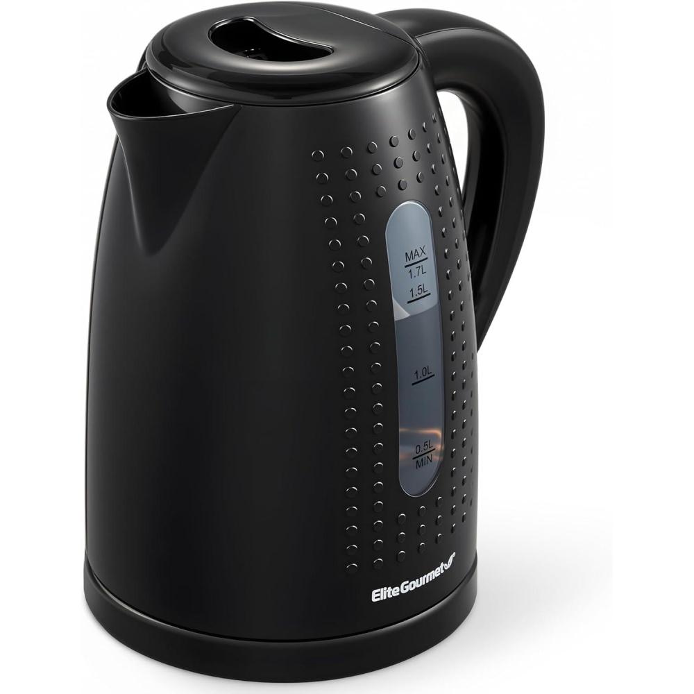 imageElite Gourmet EKT602 Electric BPAFree Glass Kettle Cordless 360 Base Stylish Blue LED Interior Handy Auto ShutOff Function Quickly Boil Water For Tea amp MoreBlack
