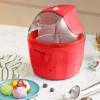 Americana EIM-1400R 1.5 Qt Freezer Bowl Automatic Easy Homemade Electric Ice Cream Maker, Ingredient Chute, On/Off Switch, No Salt Needed, Creamy Ice Cream, Gelato, Frozen Yogurt, Sorbet, Recipe Book(Red)