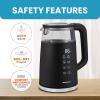 Elite Gourmet Dual Voltage 120-230V, Travel Double Wall Insulated Cool-Touch, 0.6L Electric Kettle Stainless Steel Interior, Hinged-Locking Lid, Auto Shut-Off, Boil Dry Protection, Black(1.9 Quarts)