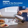 Elite Gourmet EC922 Electric Coffee Percolator, BPA Free, Keep Warm, Glass Clear Brew Progress Knob, Cool-Touch Handle, Cordless Serve, 12-Cup, Stainless Steel(Stainless Steel)