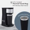 Elite Gourmet EHC111A Personal Single-Serve Compact Coffee Maker Brewer Includes 14Oz. Stainless Steel Interior Thermal Travel Mug, Compatible with Coffee Grounds, Reusable Filter, Black(Stainless Steel)