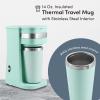 Elite Gourmet EHC111A Personal Single-Serve Compact Coffee Maker Brewer Includes 14Oz. Stainless Steel Interior Thermal Travel Mug, Compatible with Coffee Grounds, Reusable Filter, Black(Mint)